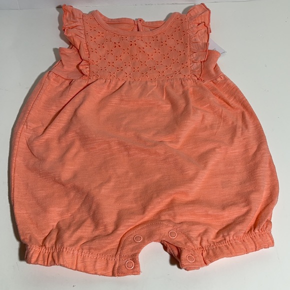 Baby Girl’s 12M Bright Coral Eyelet Romper - Picture 4 of 6
